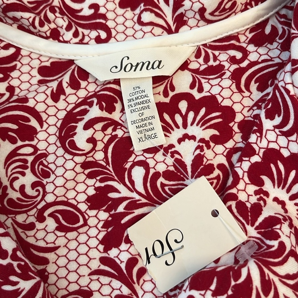 Soma Red and White Floral Pajama Top - Picture 3 of 4